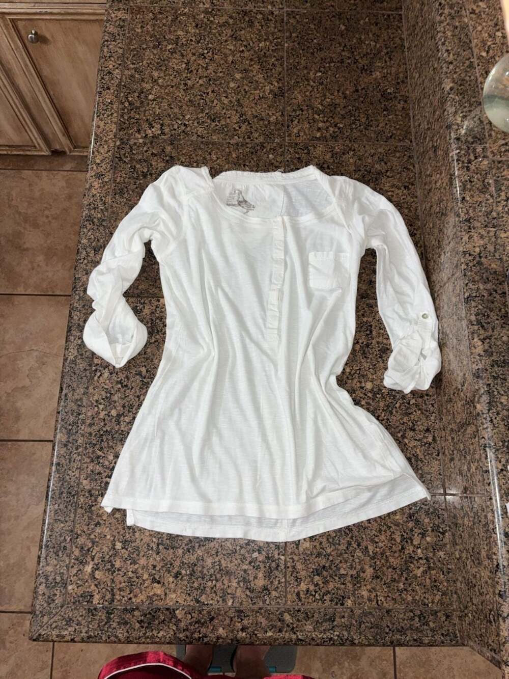 River Island White Long Sleeve Henley Shirt Size 10